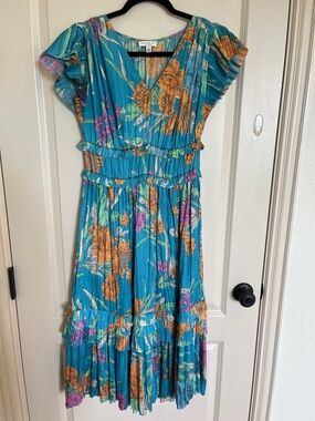 Current Air Teal Floral Dress with Orange Bloom